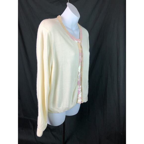 Vintage Cardigan Sweater XL Ivory Sequins Long Sleeve Fairy Coquette Y2K 90s - Picture 3 of 6